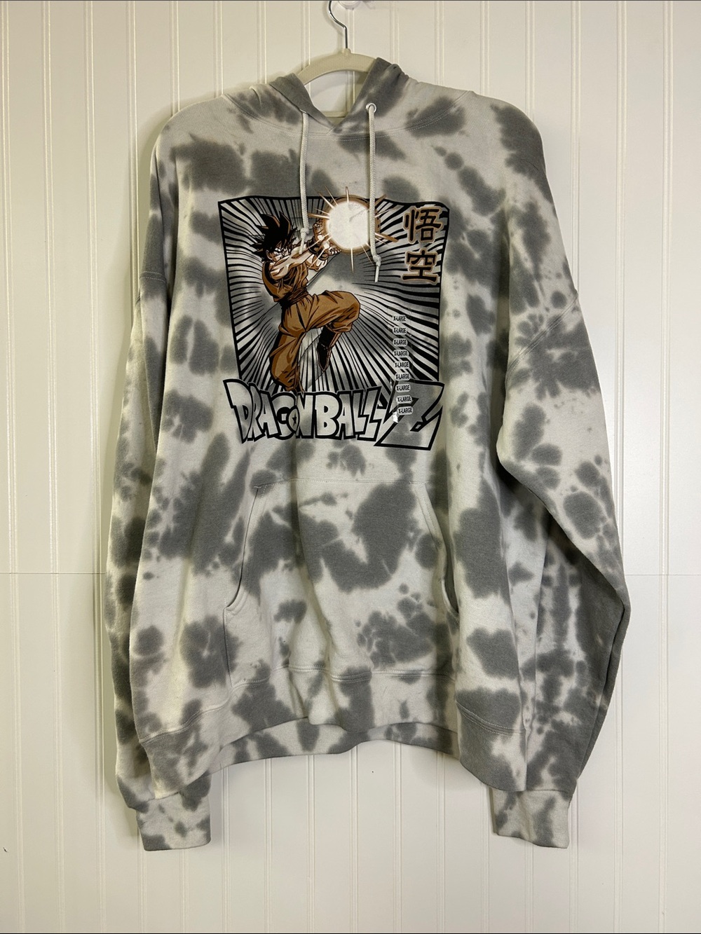 DragonBall Z Goku Crunchy Roll Toei Anime Gray White Tye Dye Hoodie Size XL